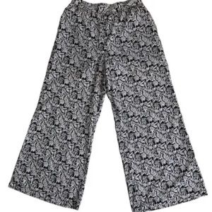 ONE WORLD Wide Leg Pants, Pull on High Waist Polyester Tropical, lined Womens  S